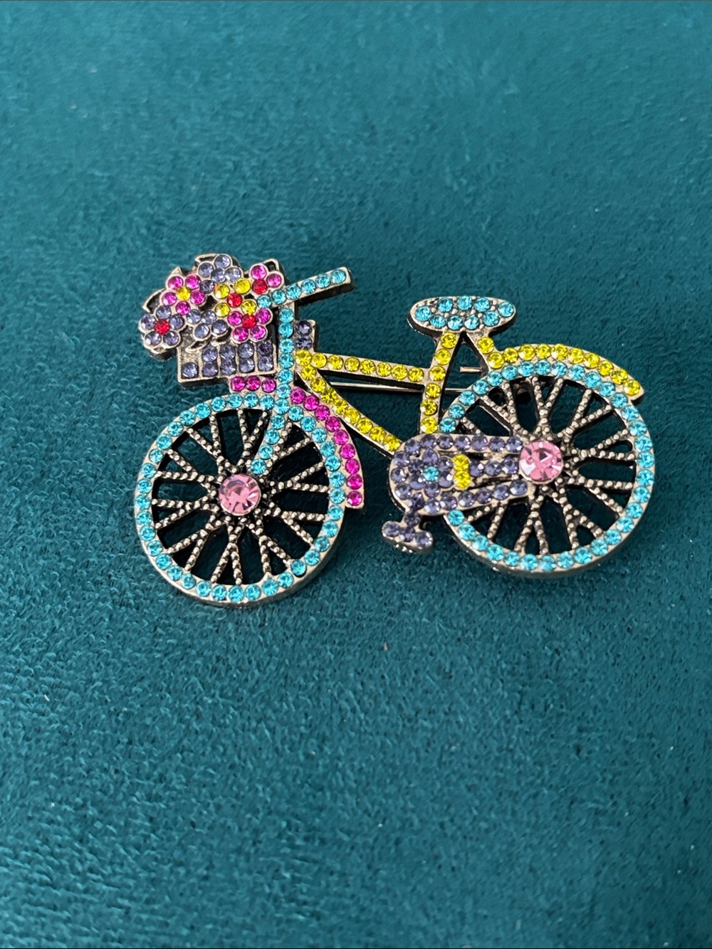 Colorful Rhinestone Bicycle Brooch Pin - Multicolor - Picture 3 of 5